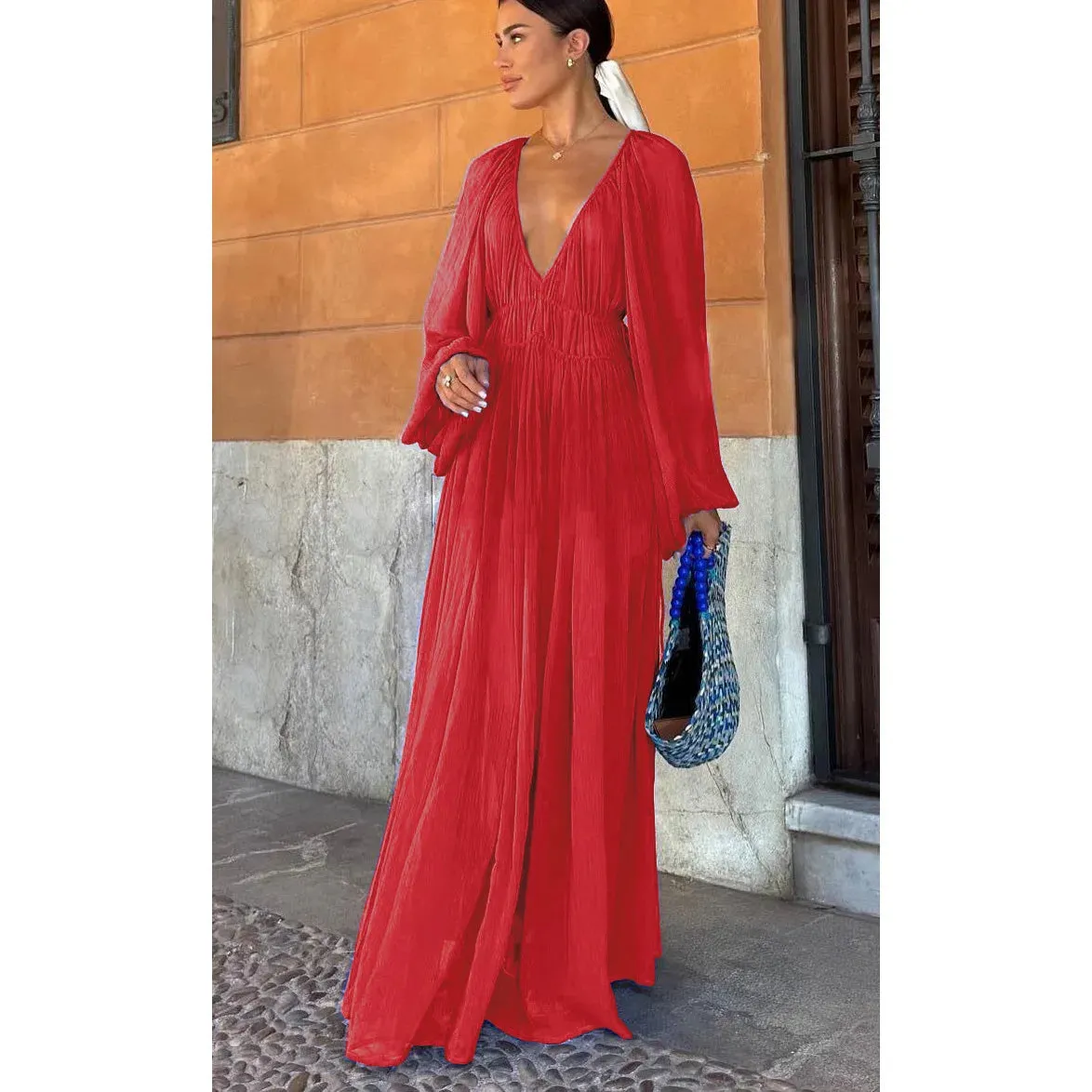 Jenneth - Loose Puff Long Sleeve Maxi Dress