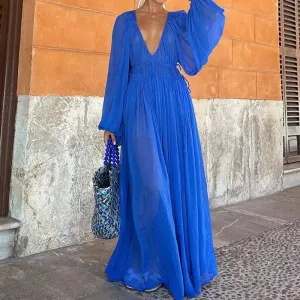 Jenneth - Loose Puff Long Sleeve Maxi Dress