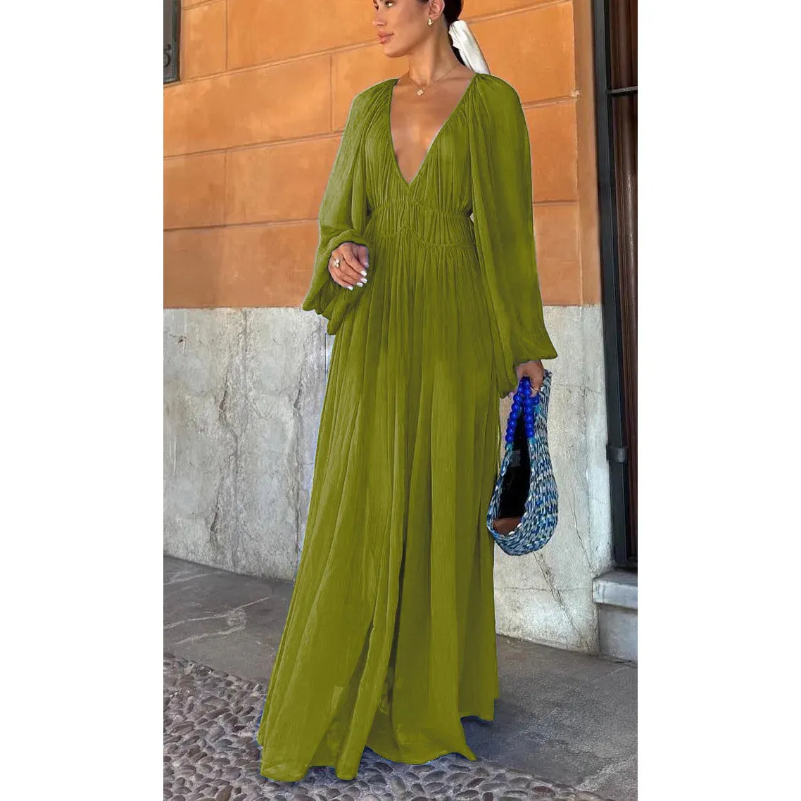 Jenneth - Loose Puff Long Sleeve Maxi Dress