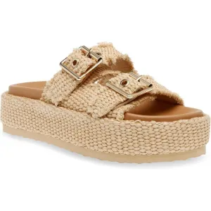 Karrigan Natural Raffia Buckle Slide Sandals
