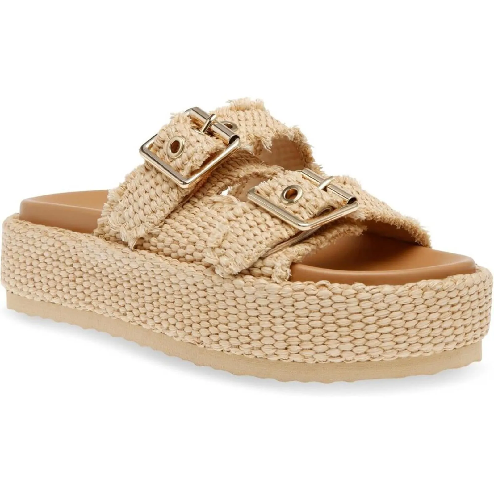 Karrigan Natural Raffia Buckle Slide Sandals