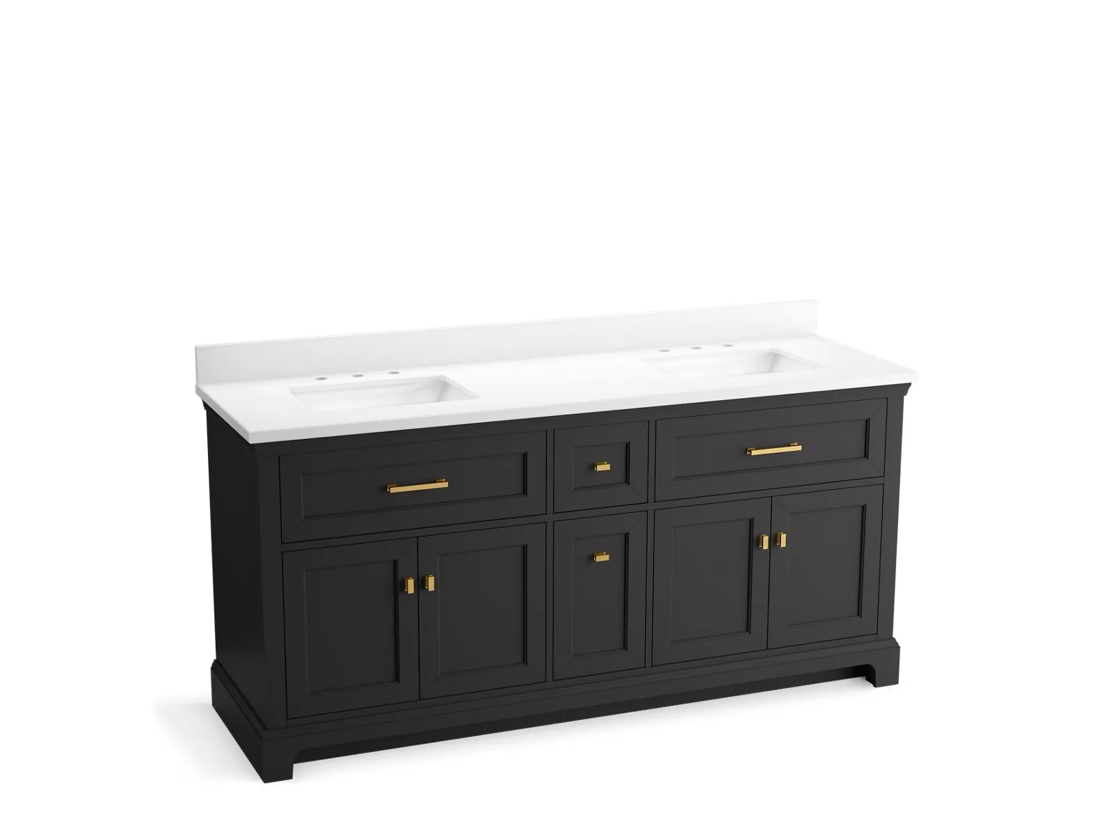 KOHLER K-29264-BD1 Charlemont 73" bathroom vanity cabinet with sinks and quartz top