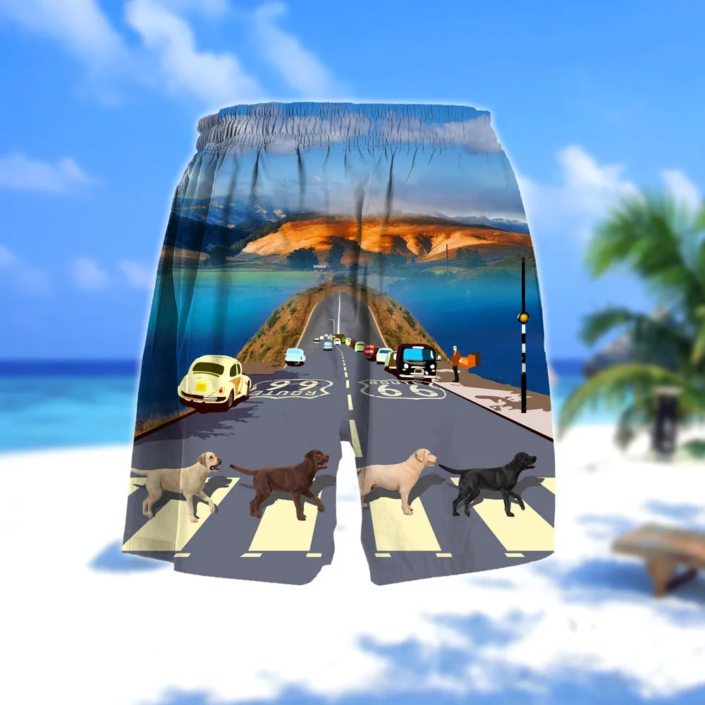Labrador Retriever1 Cross the road- Men Hawaii Beach Shorts