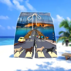 Labrador Retriever1 Cross the road- Men Hawaii Beach Shorts