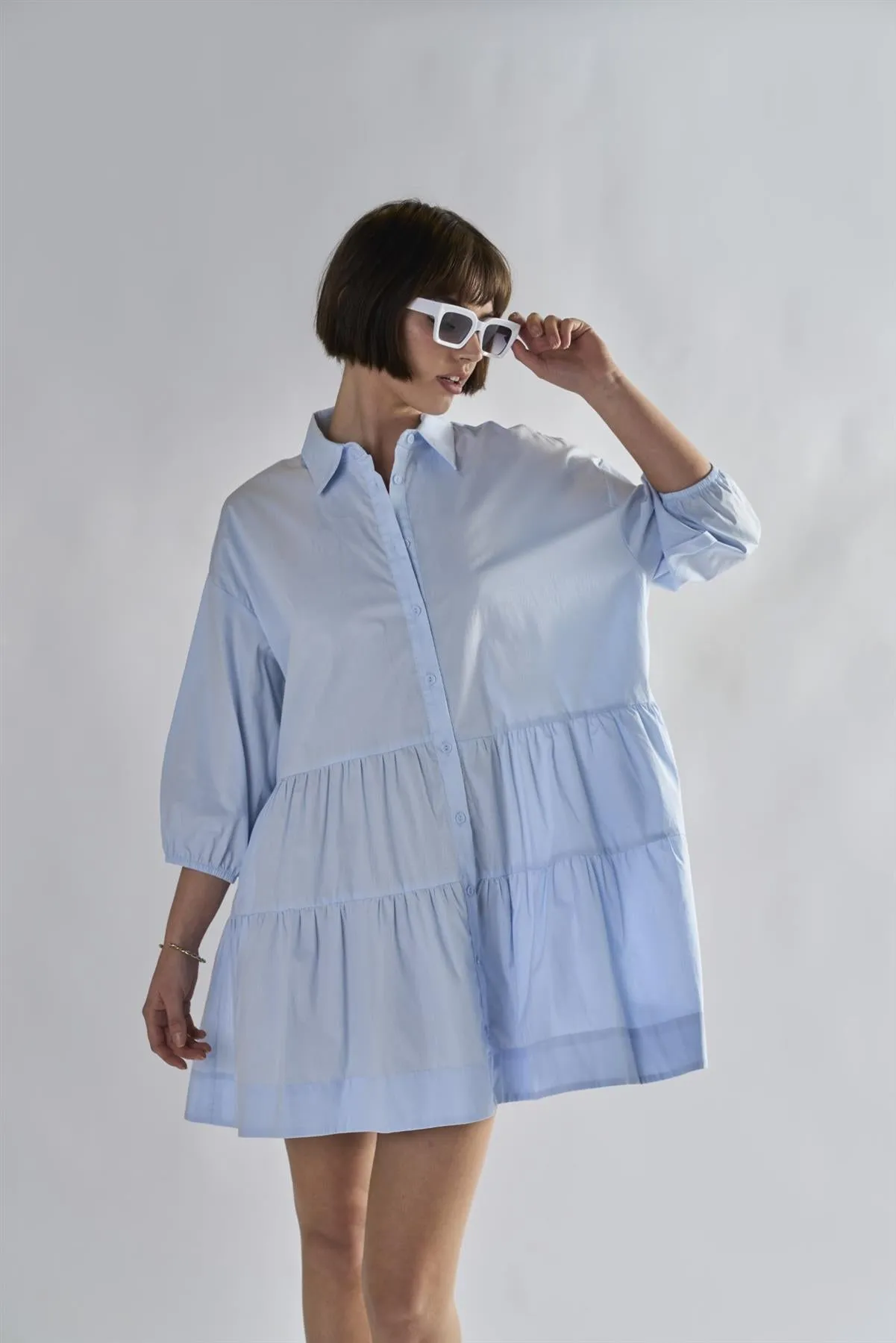 Light-Blue Collared-Skater-Mini-Dress