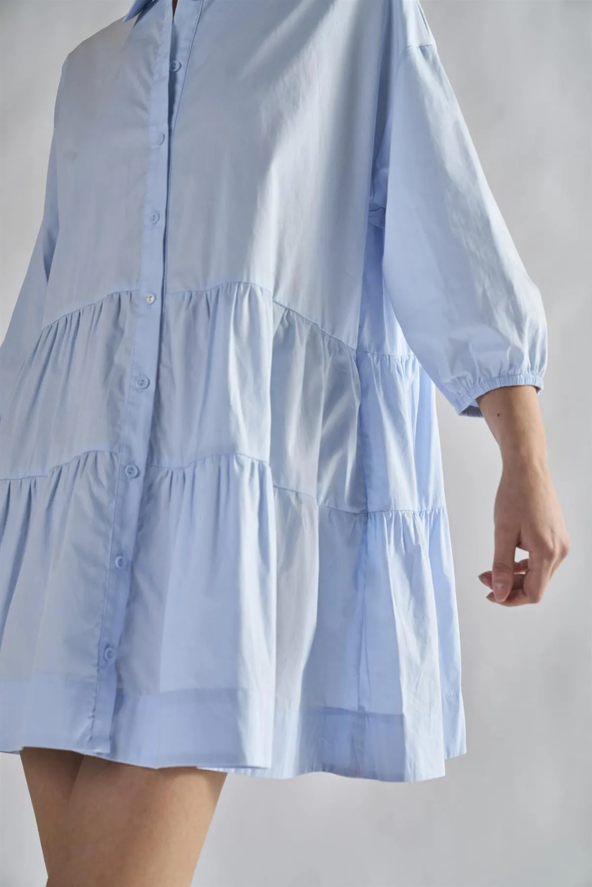 Light-Blue Collared-Skater-Mini-Dress
