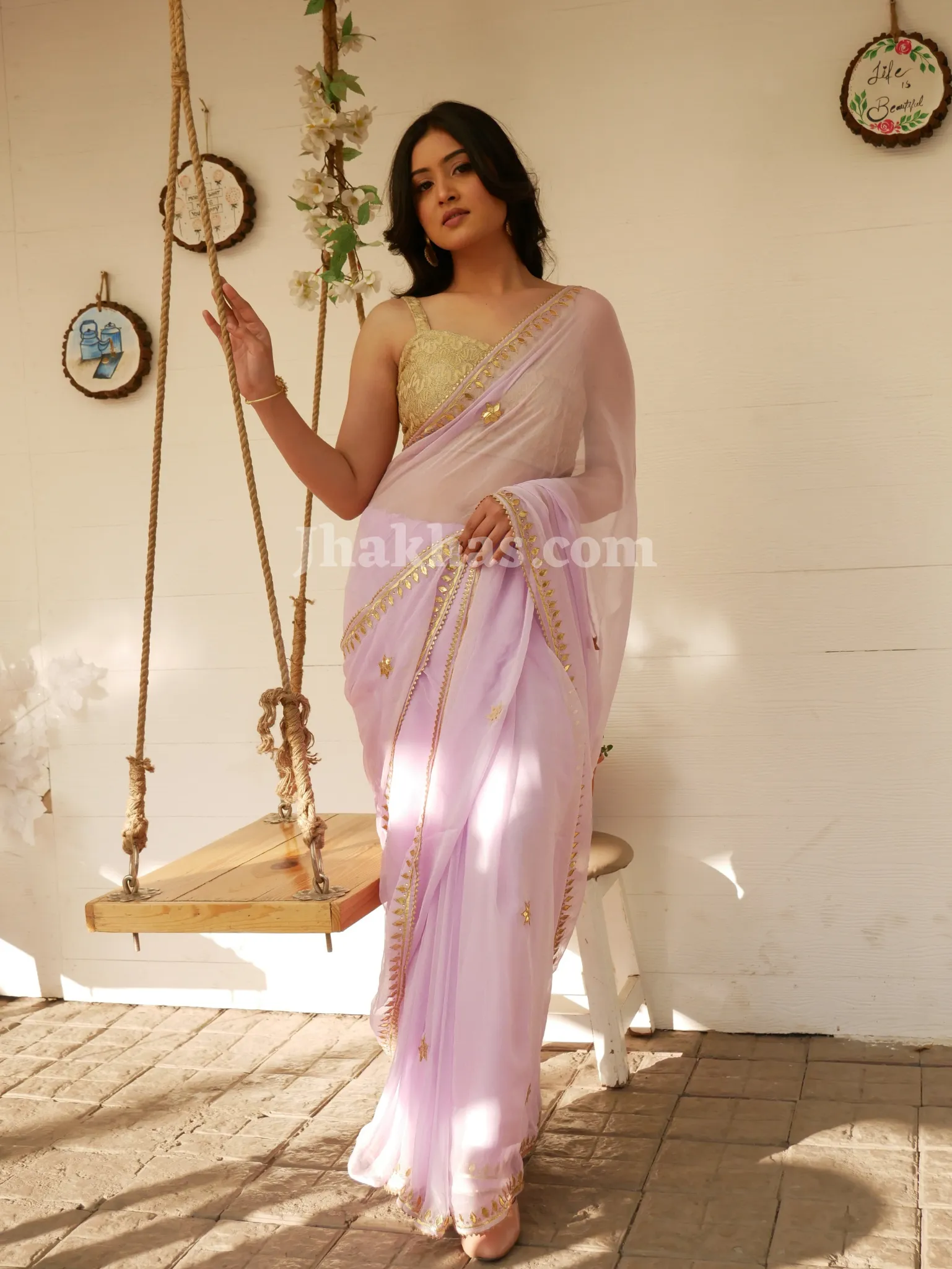 Lilac Chiffon Saree with elegant gota patti work