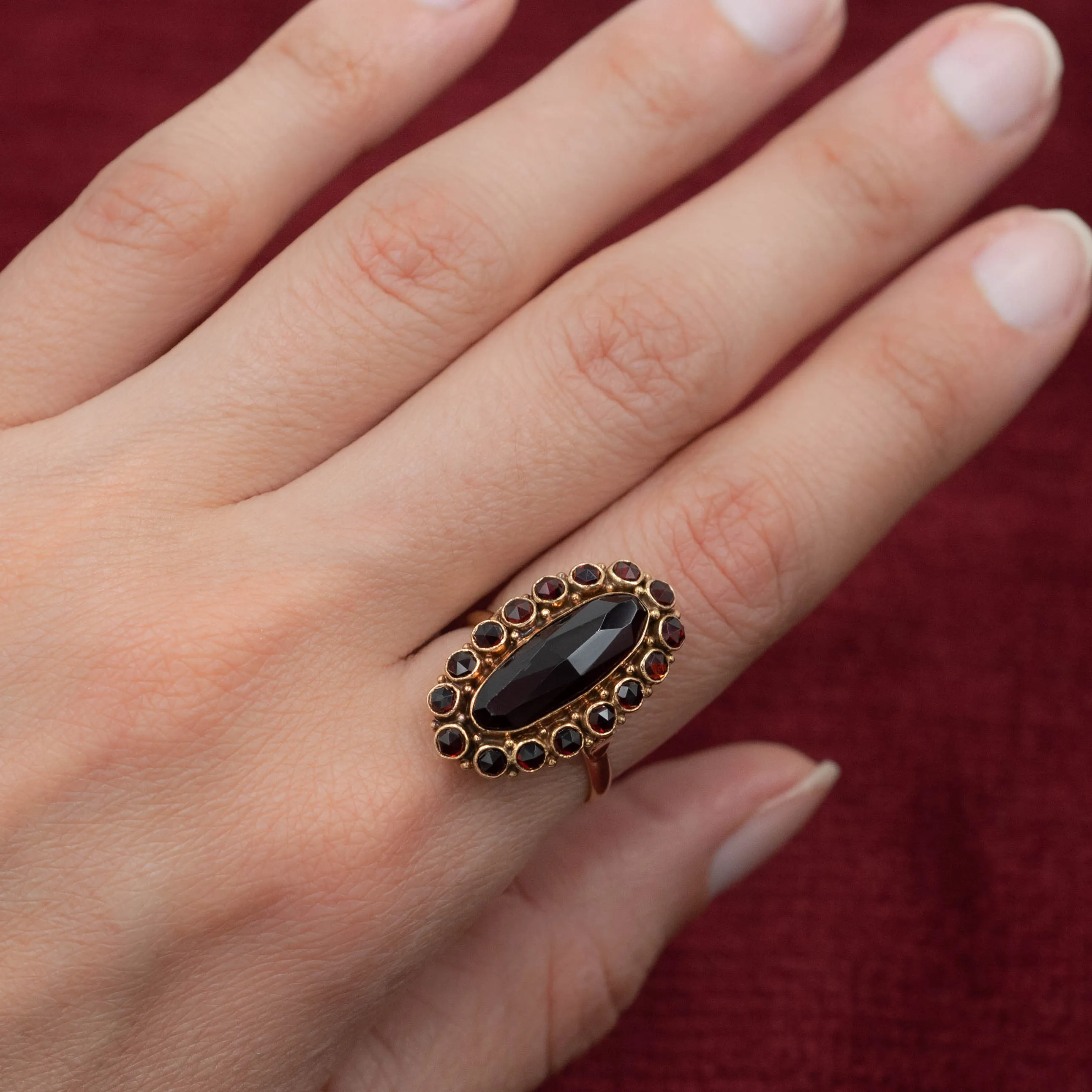 Long Garnet Cocktail Ring c1910