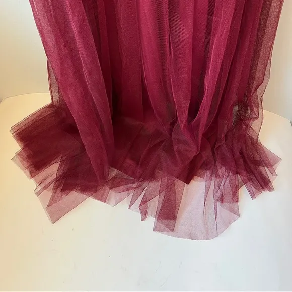 Lulus Rare Beauty Burgundy Tulle Backless Maxi Dress