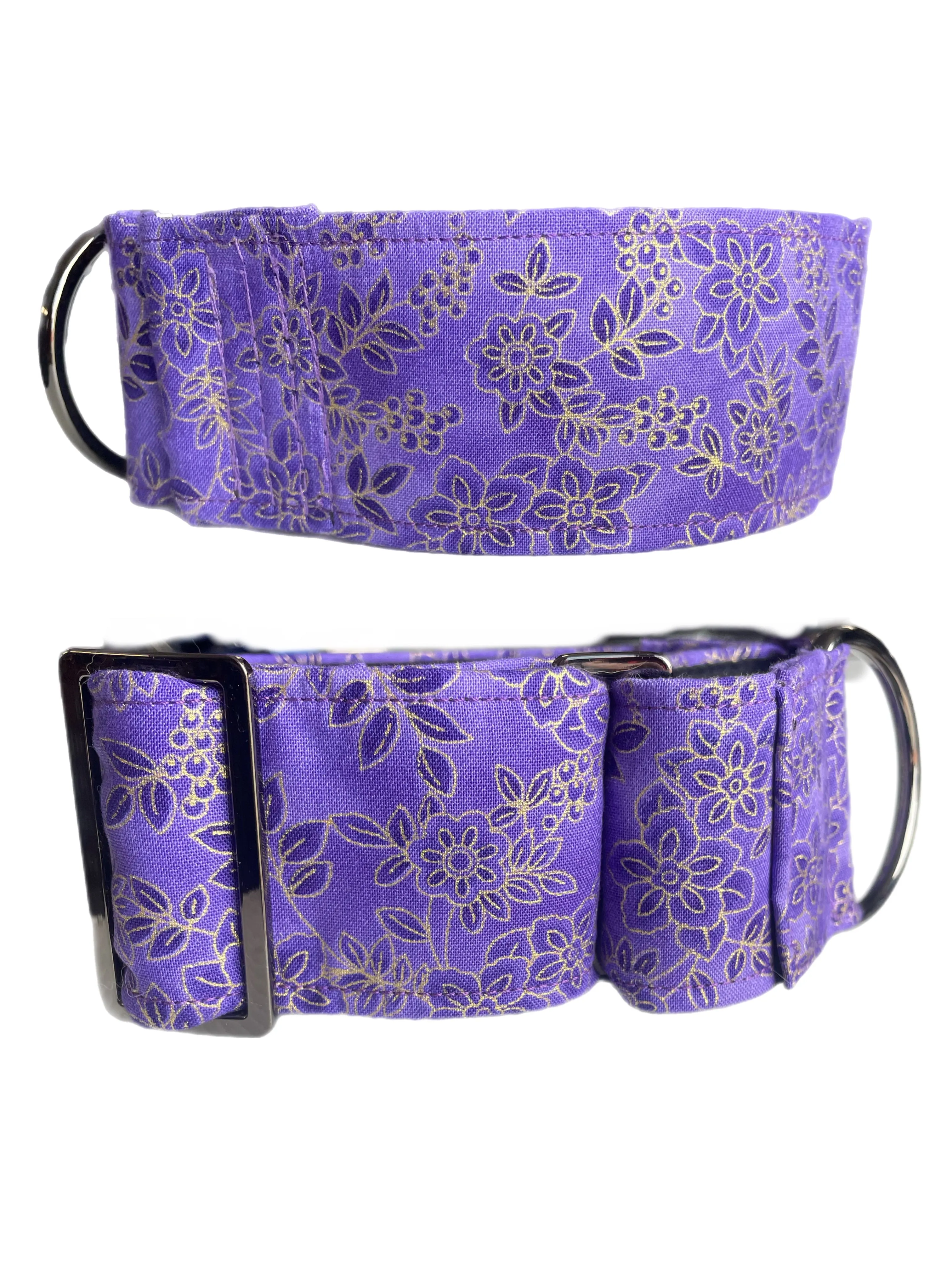 Lux purple with gold swirl cotton covered greyhound Martingale collar wide lightweight