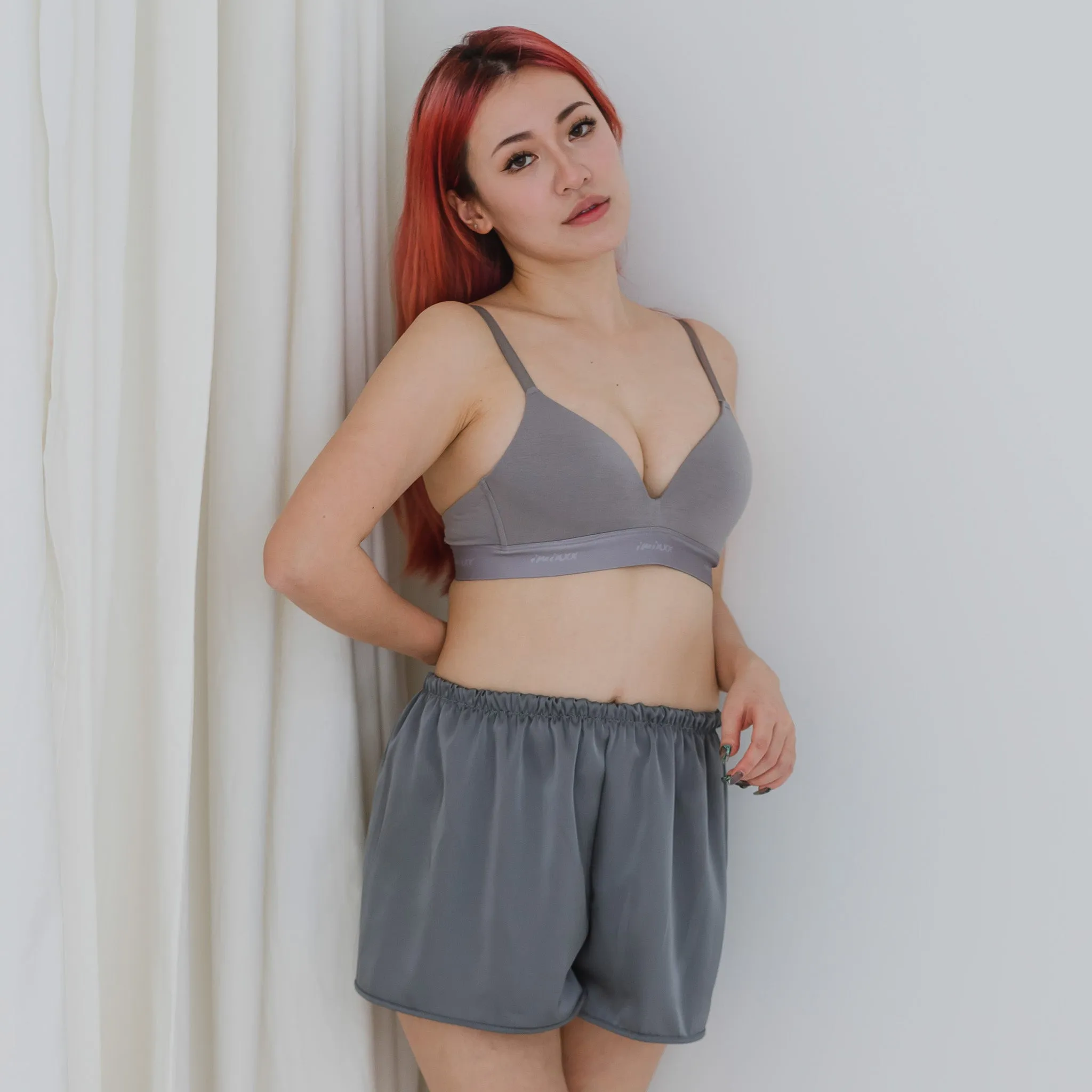 Luxurious Cooling Crease-less Satin Shorts in Stormy