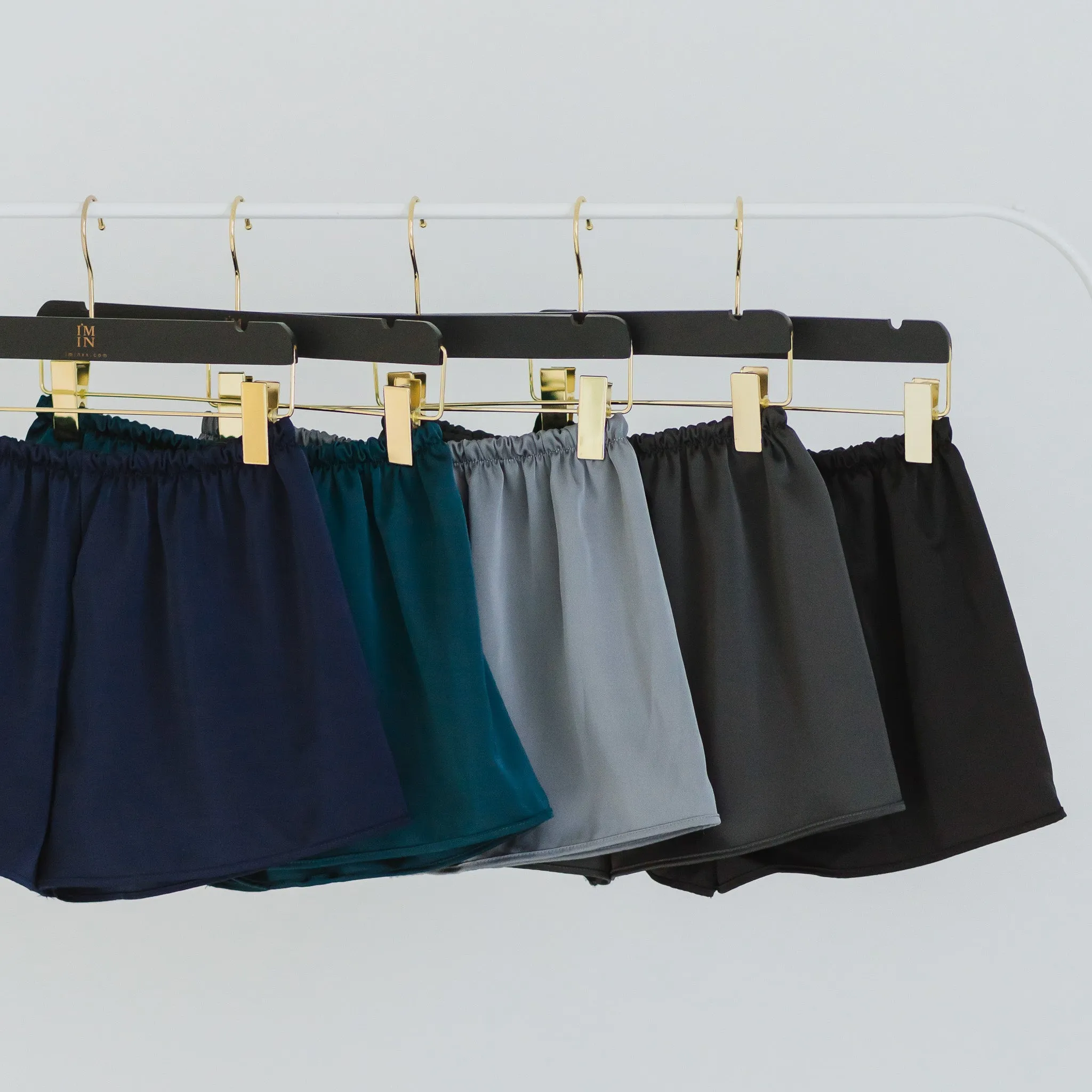 Luxurious Cooling Crease-less Satin Shorts in Stormy