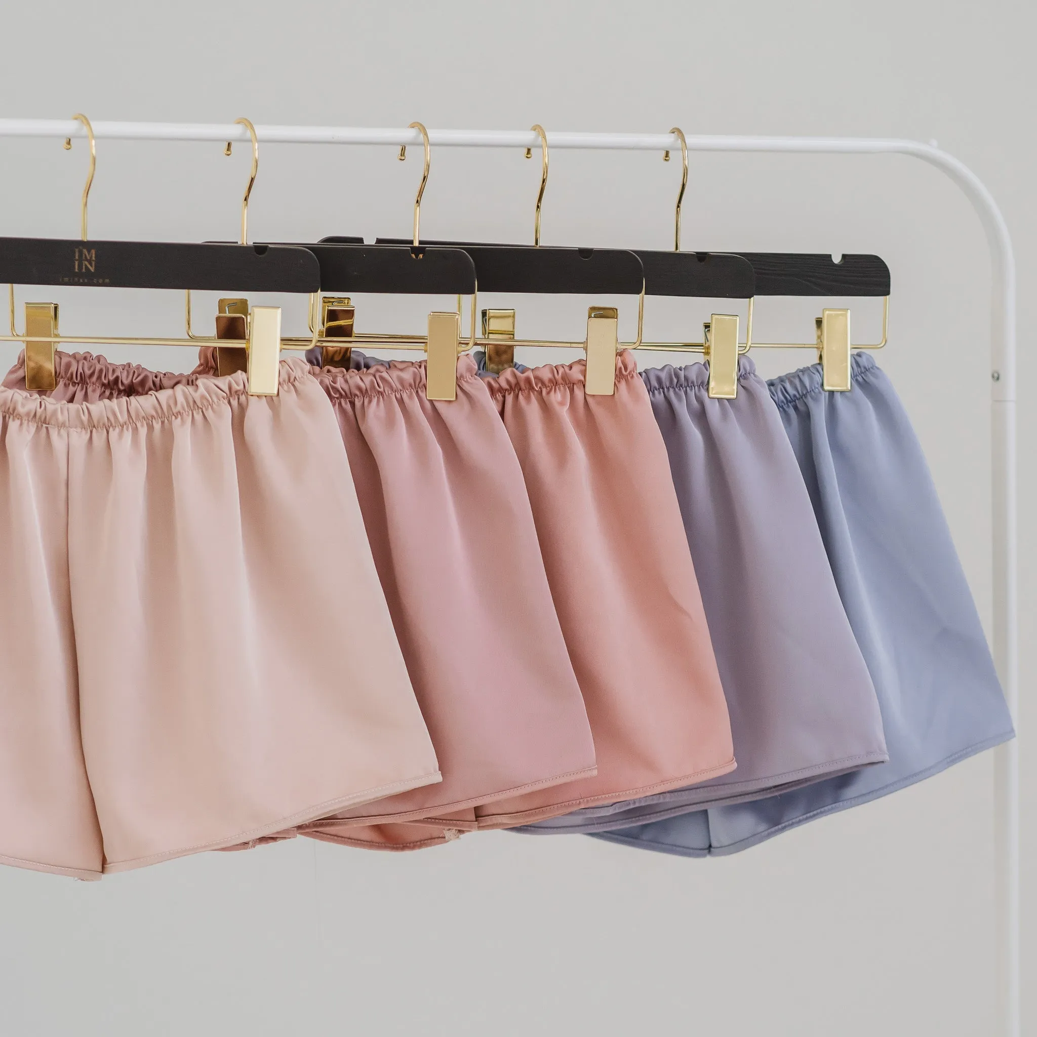 Luxurious Cooling Crease-less Satin Shorts in Stormy