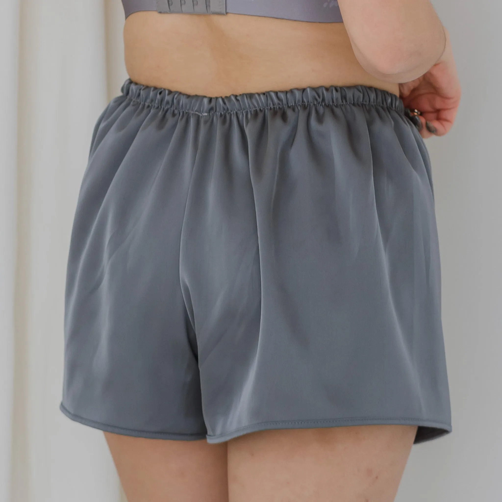 Luxurious Cooling Crease-less Satin Shorts in Stormy
