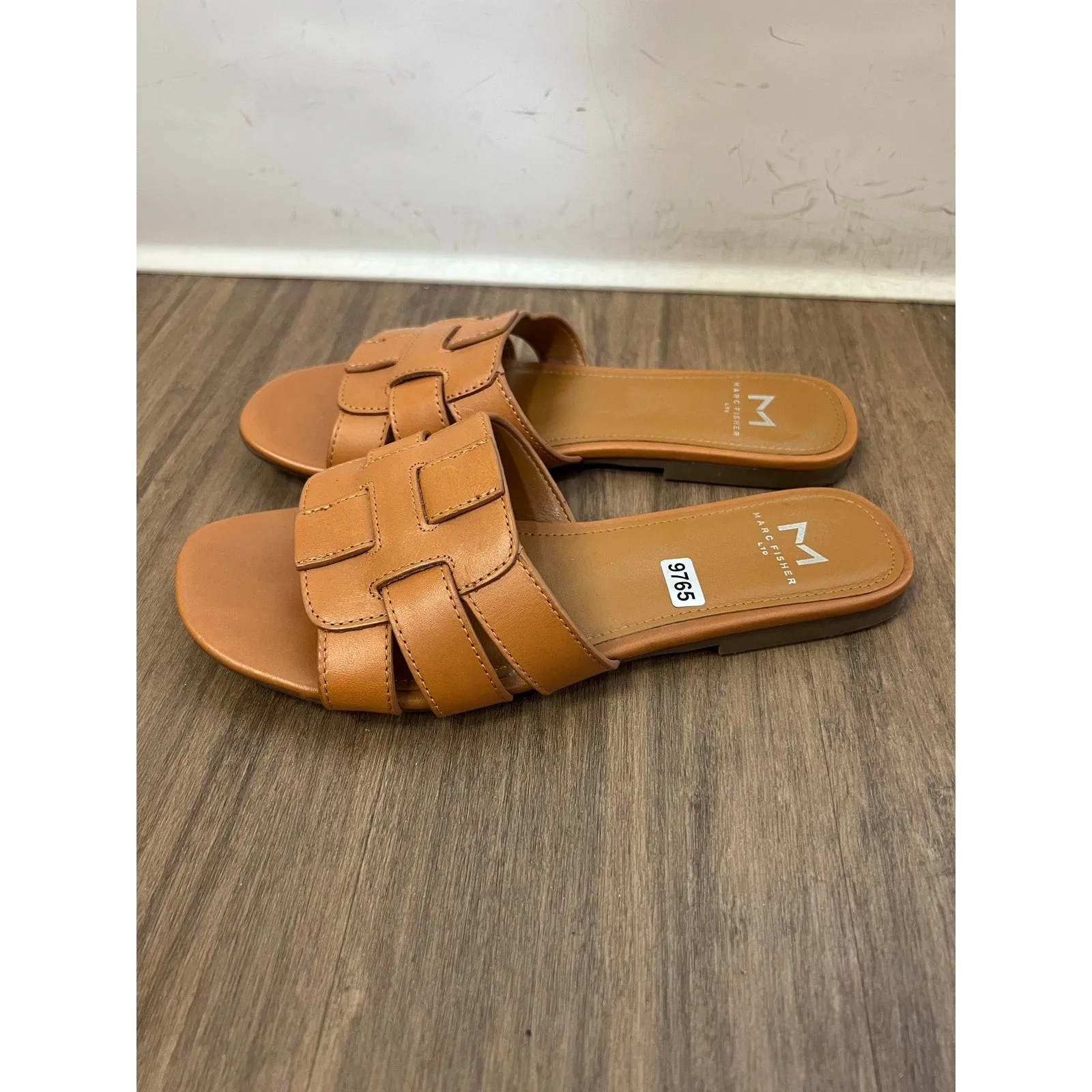 Marc Fisher Brown Woven Leather Slides Sz 6