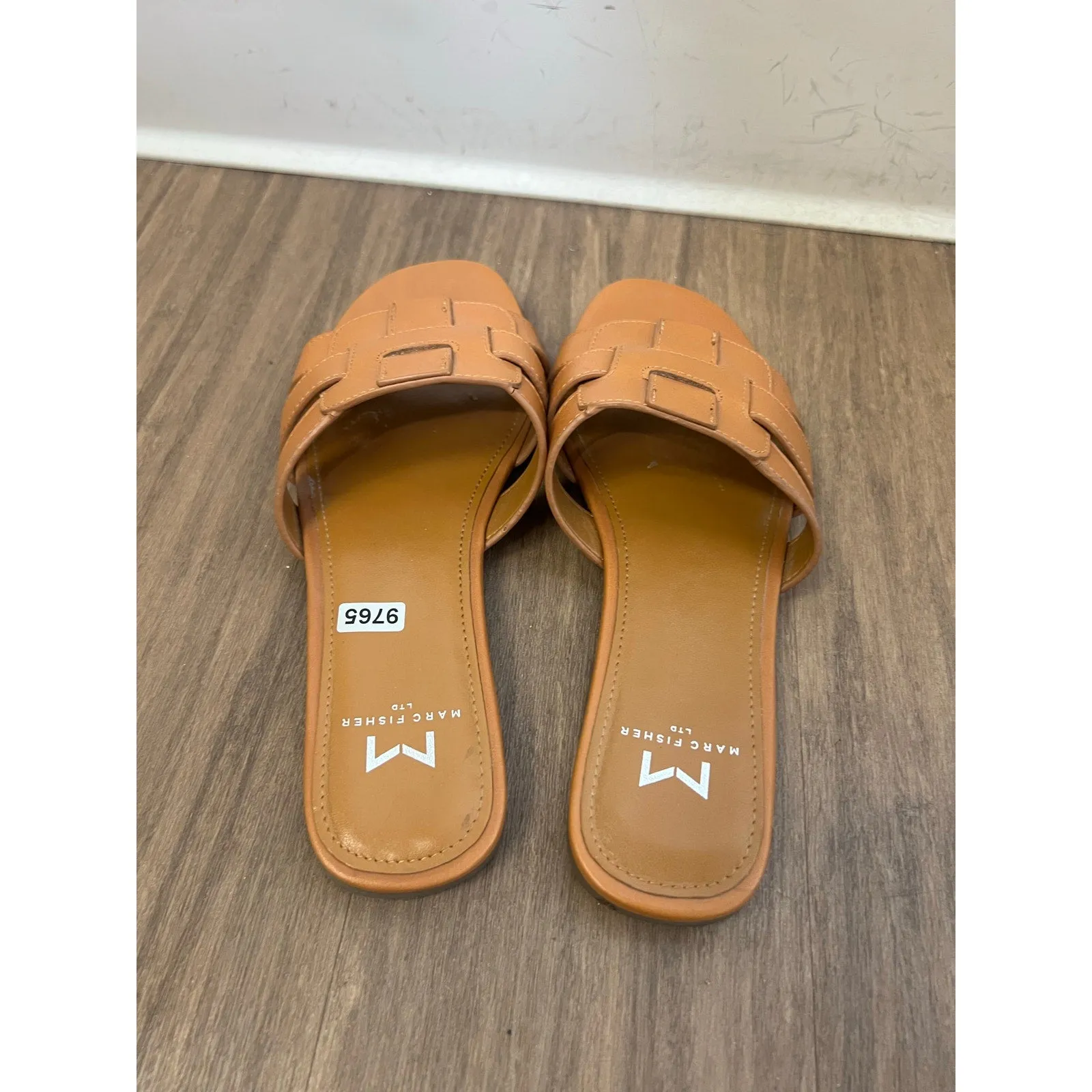 Marc Fisher Brown Woven Leather Slides Sz 6