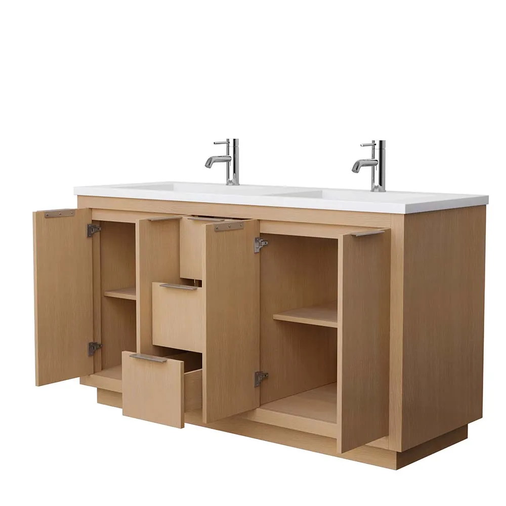 Maroni 60 Inch Double Bathroom Vanity in Light Straw