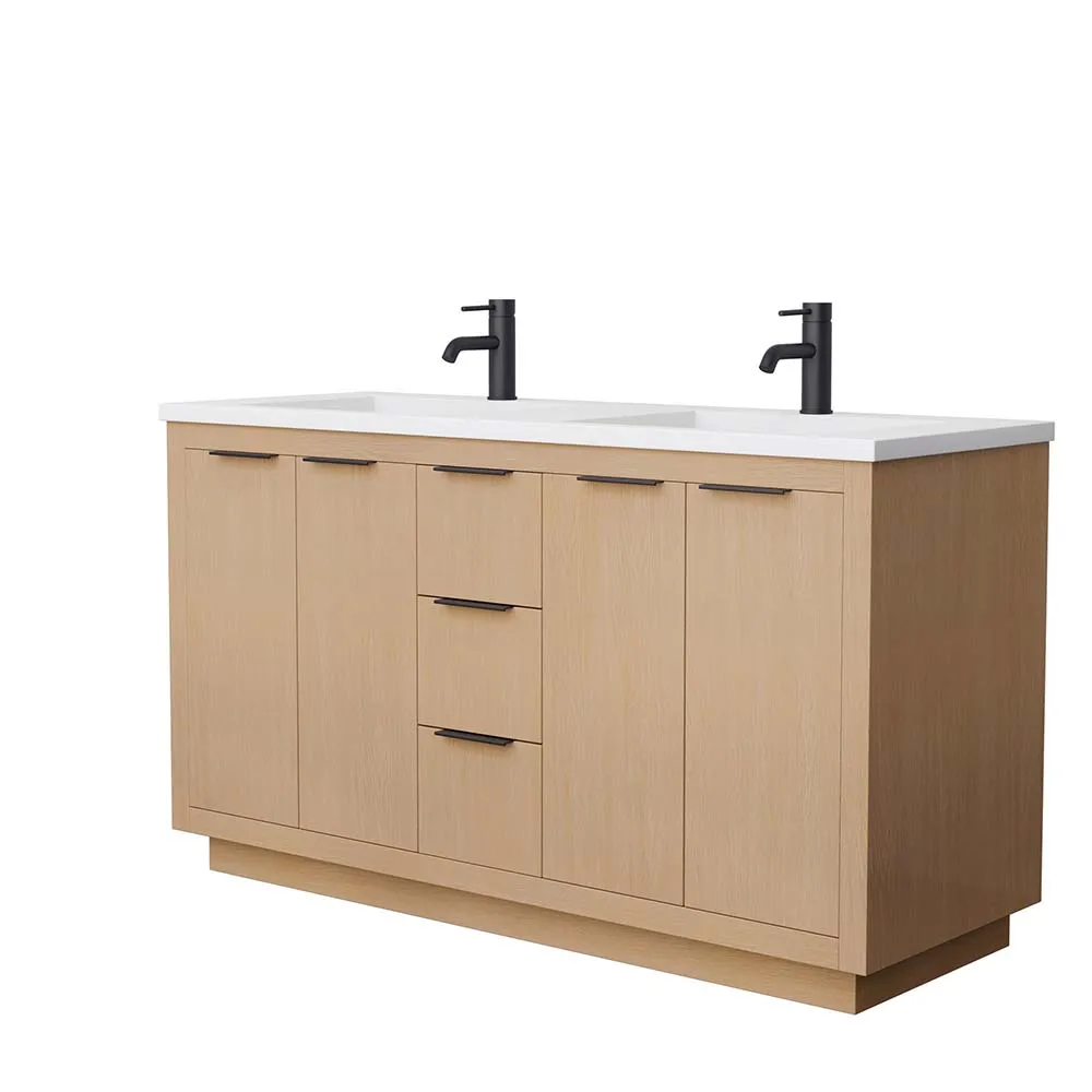 Maroni 60 Inch Double Bathroom Vanity in Light Straw