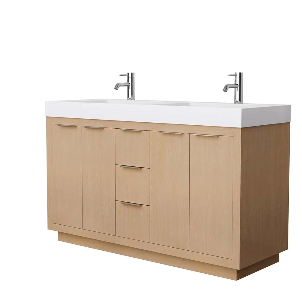 Maroni 60 Inch Double Bathroom Vanity in Light Straw