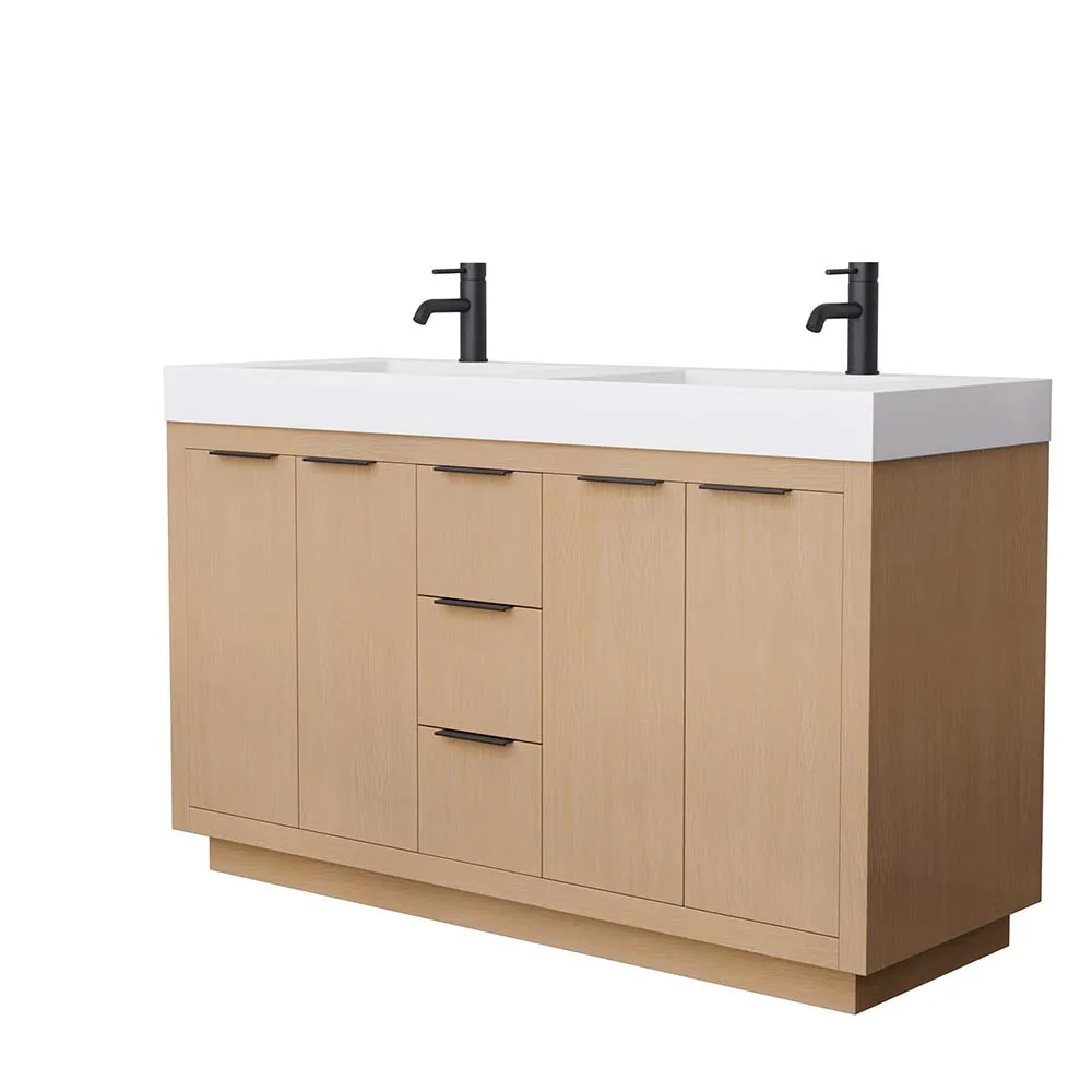 Maroni 60 Inch Double Bathroom Vanity in Light Straw