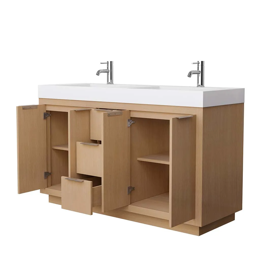 Maroni 60 Inch Double Bathroom Vanity in Light Straw