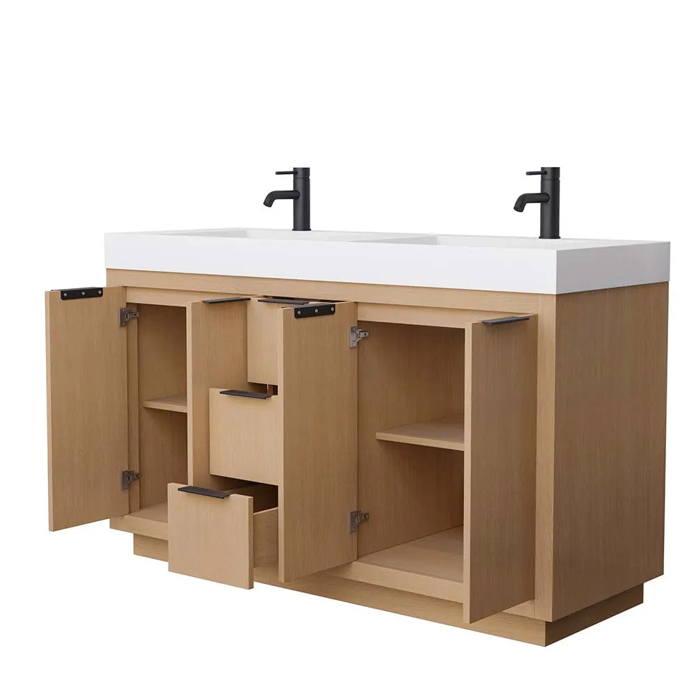 Maroni 60 Inch Double Bathroom Vanity in Light Straw