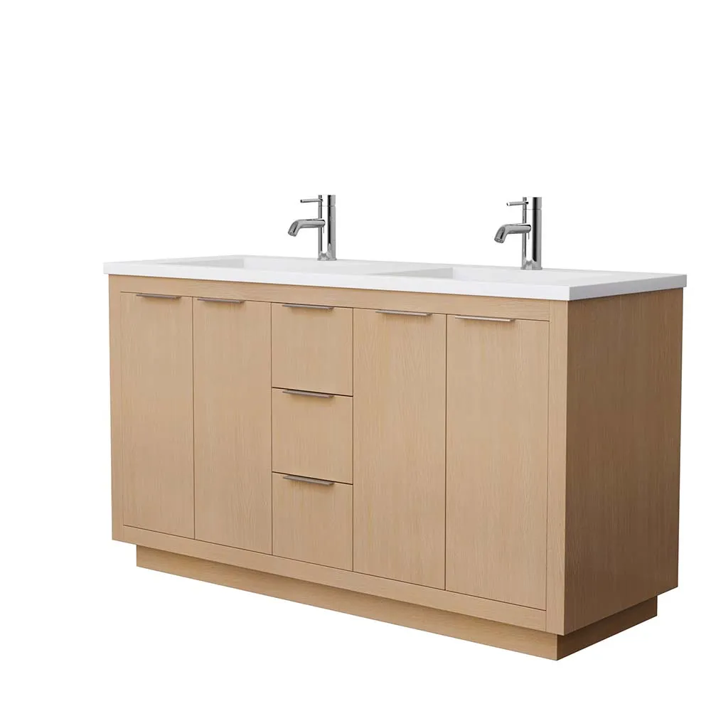 Maroni 60 Inch Double Bathroom Vanity in Light Straw