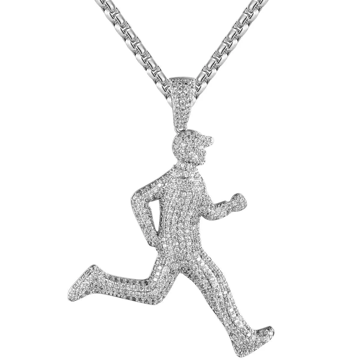 Mens White Icy Running Man Emoji Custom Rapper Pendant