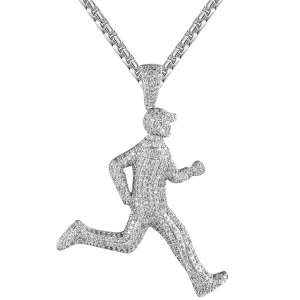 Mens White Icy Running Man Emoji Custom Rapper Pendant