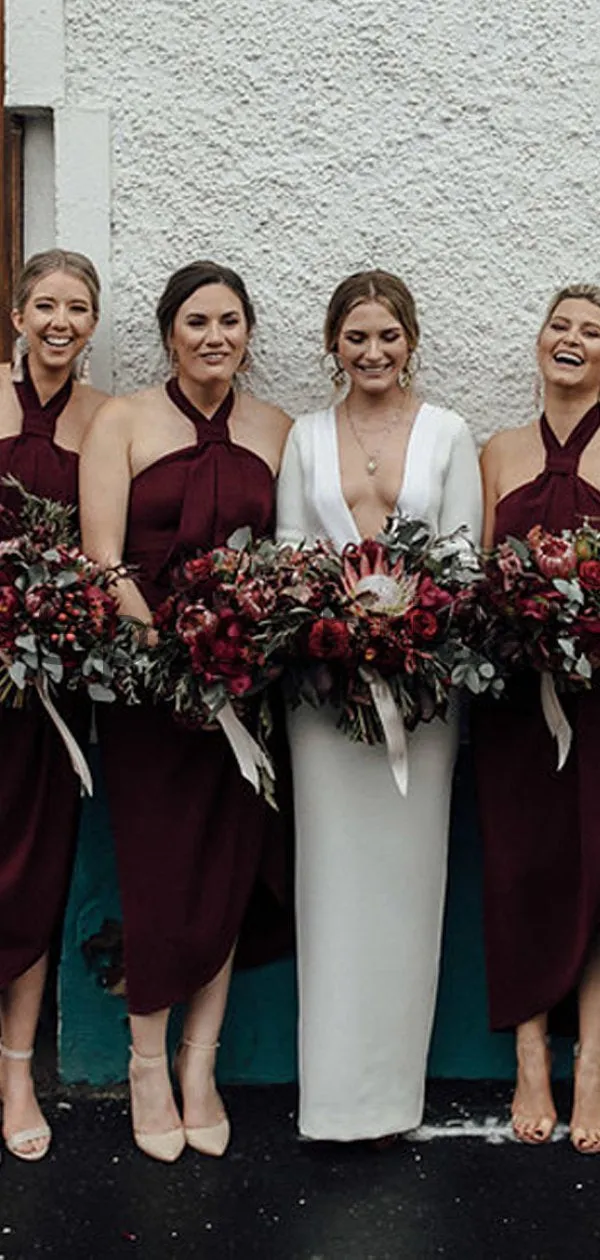 Mismatched Burgundy Modest Elegant Bridesmaid Dresses WG775