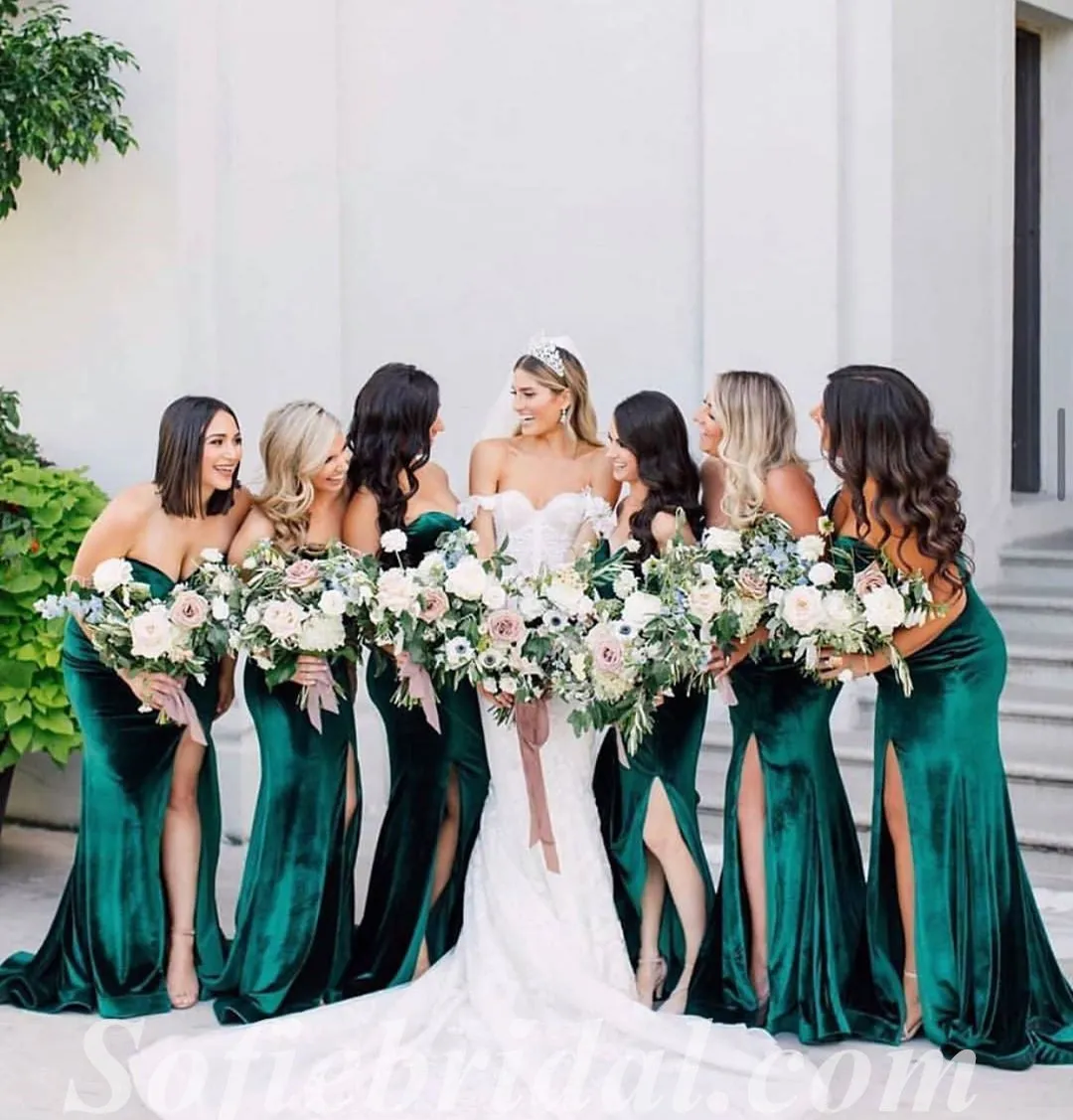 Mismatched Sexy Soft Satin Sleeveless Side Slit Mermaid Floor Length Bridesmaid Dressses,SFWG00471