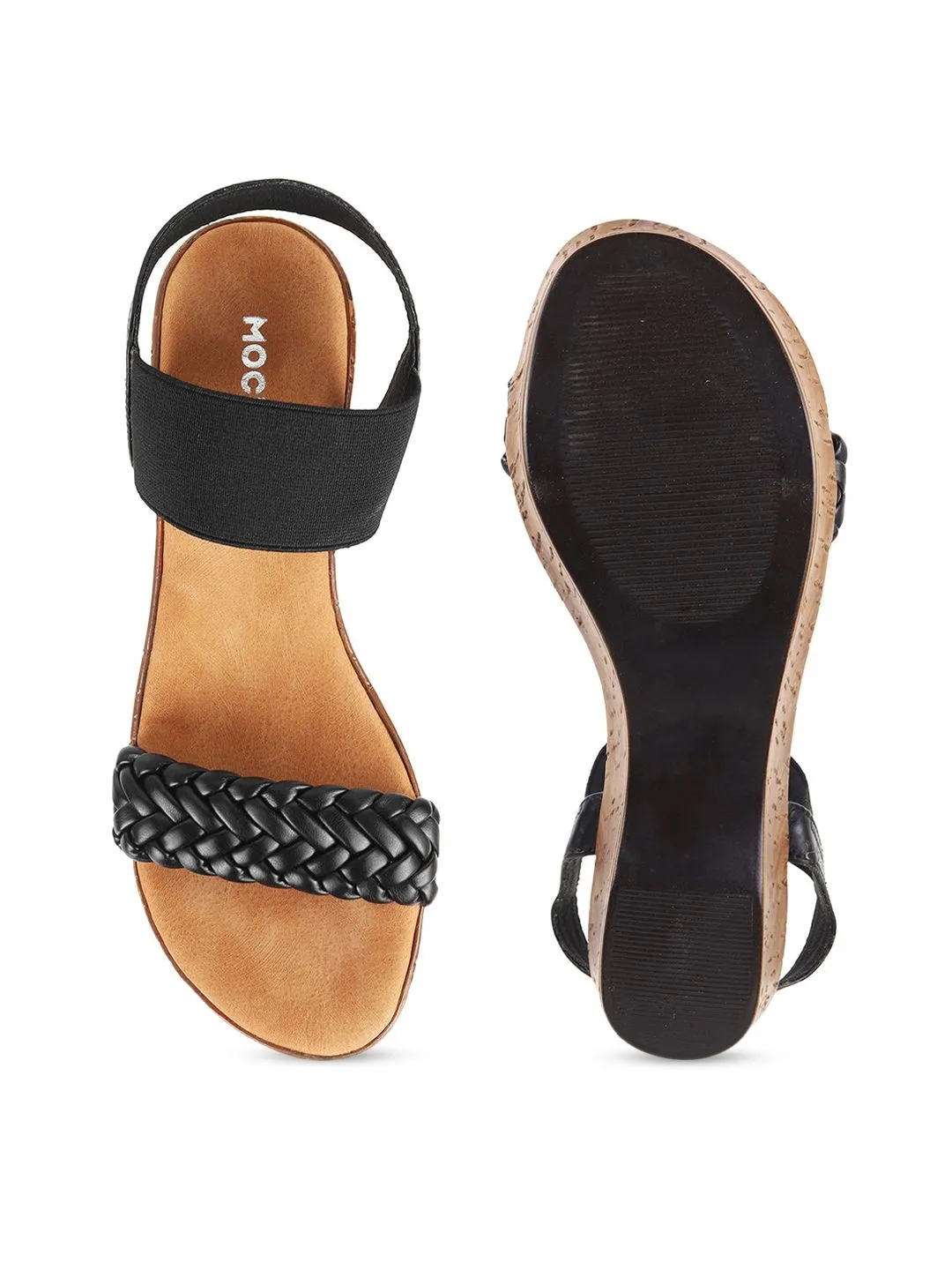 Mochi Women Black Wedge Sandals