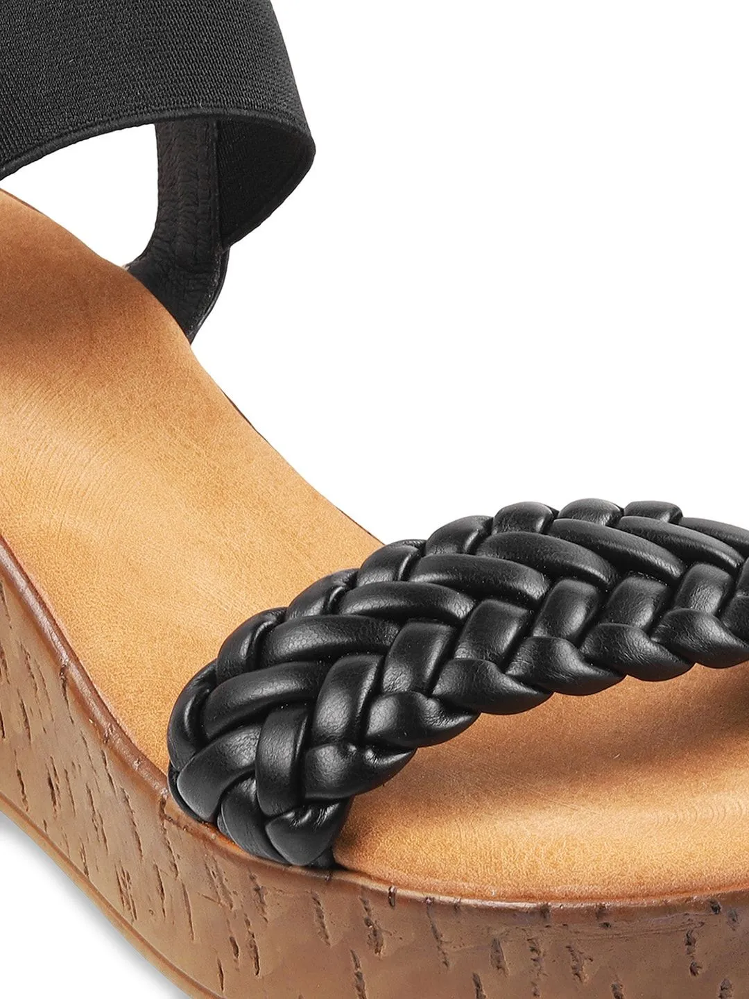 Mochi Women Black Wedge Sandals
