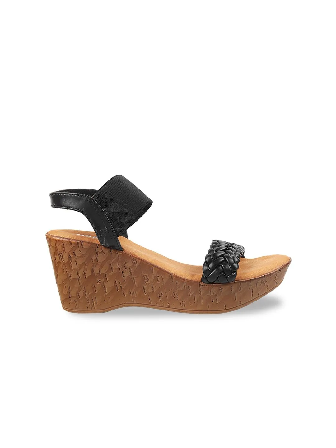 Mochi Women Black Wedge Sandals