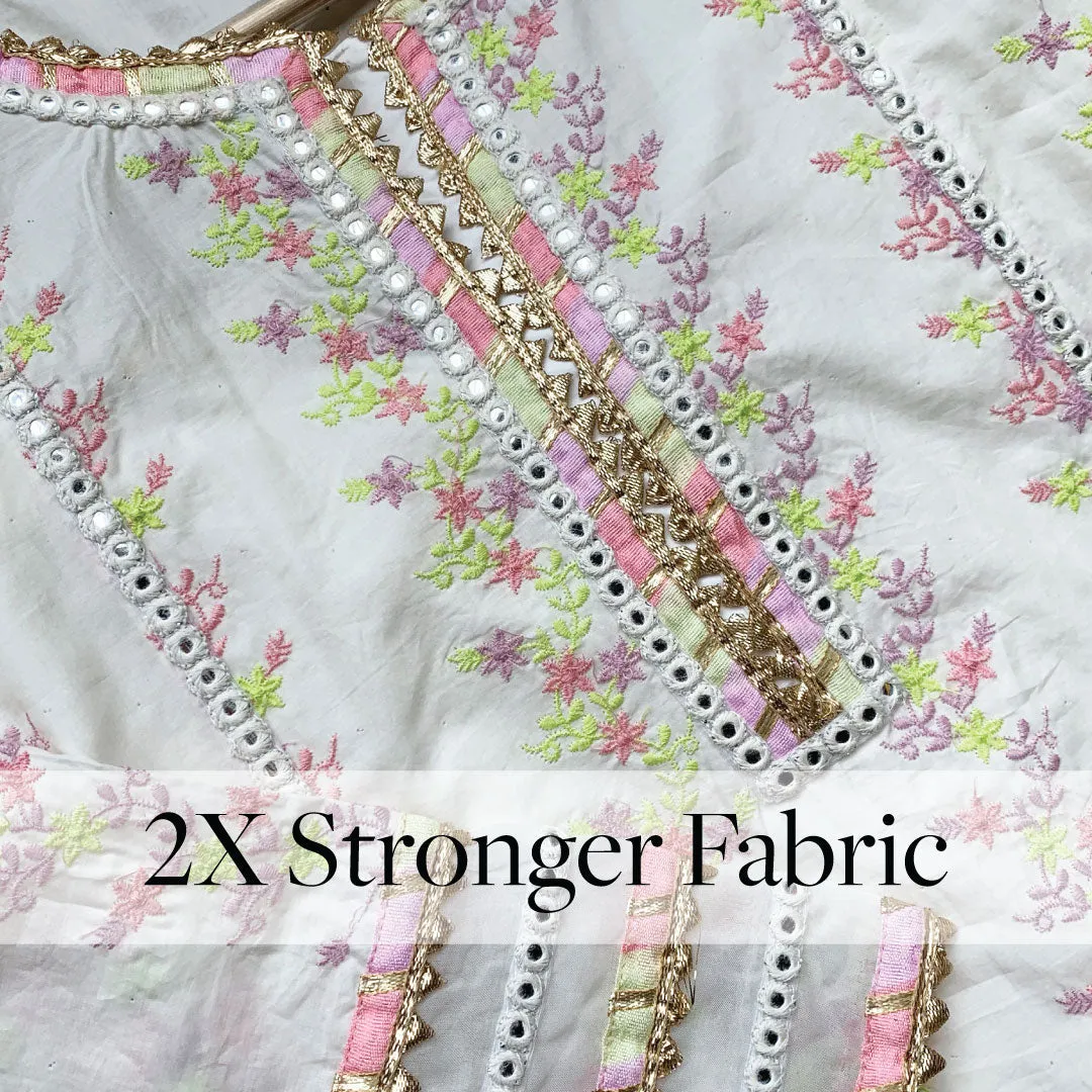 Mulmul Cotton Tiana Off White/Lilac Kurta With Tiana Off White/Lilac Pant