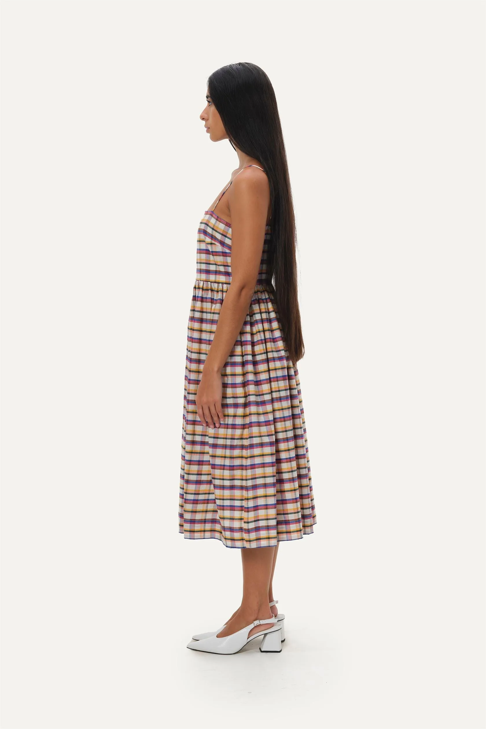 Naushad Ali   I   Midi dress Madras Checks Signature Spring Summer 2025 Multicolour Handwoven Silk Cotton NA SS24 W18
