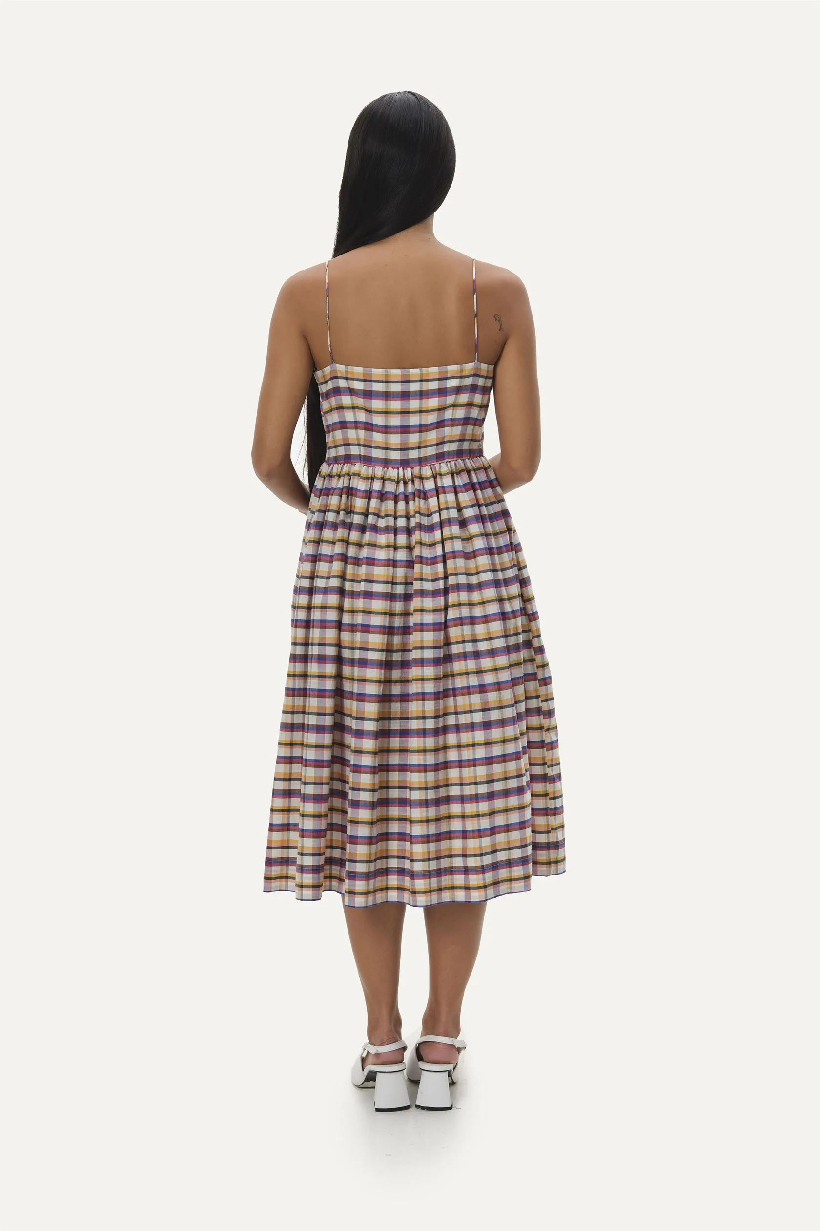 Naushad Ali   I   Midi dress Madras Checks Signature Spring Summer 2025 Multicolour Handwoven Silk Cotton NA SS24 W18