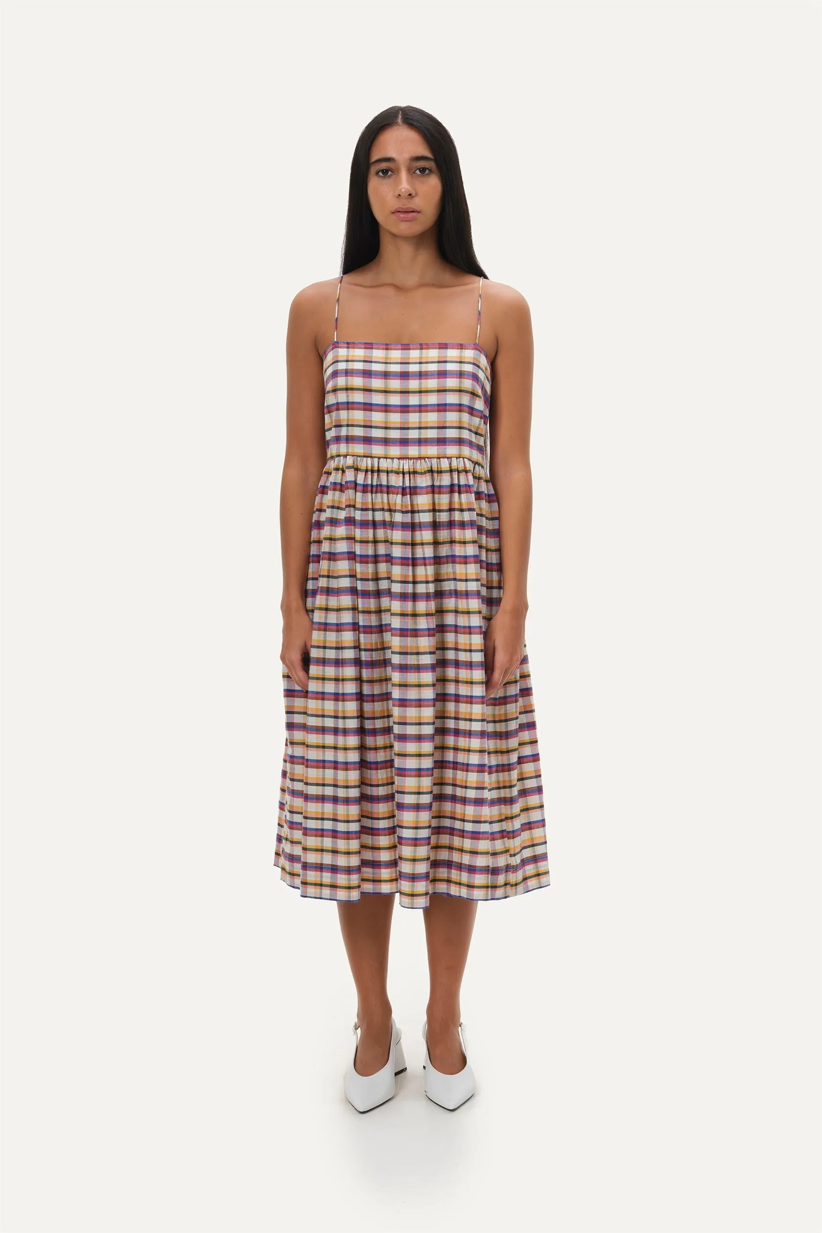 Naushad Ali   I   Midi dress Madras Checks Signature Spring Summer 2025 Multicolour Handwoven Silk Cotton NA SS24 W18