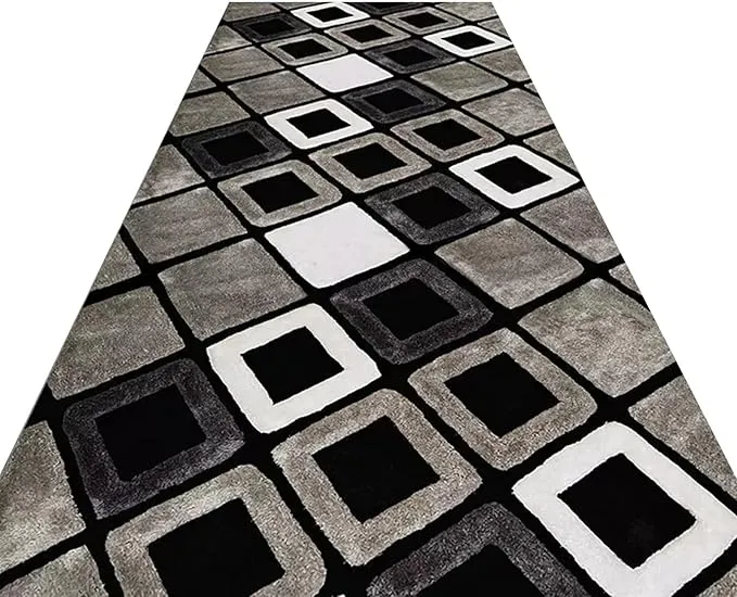 NEW Geometric Runner Rug for Hallway Area Rug Home Decor Carpet 2 FT X 20 FT Digital Printing with Non-Skid PVC Bottom for Kitchen Hallway Living Room Blacks/Greys
