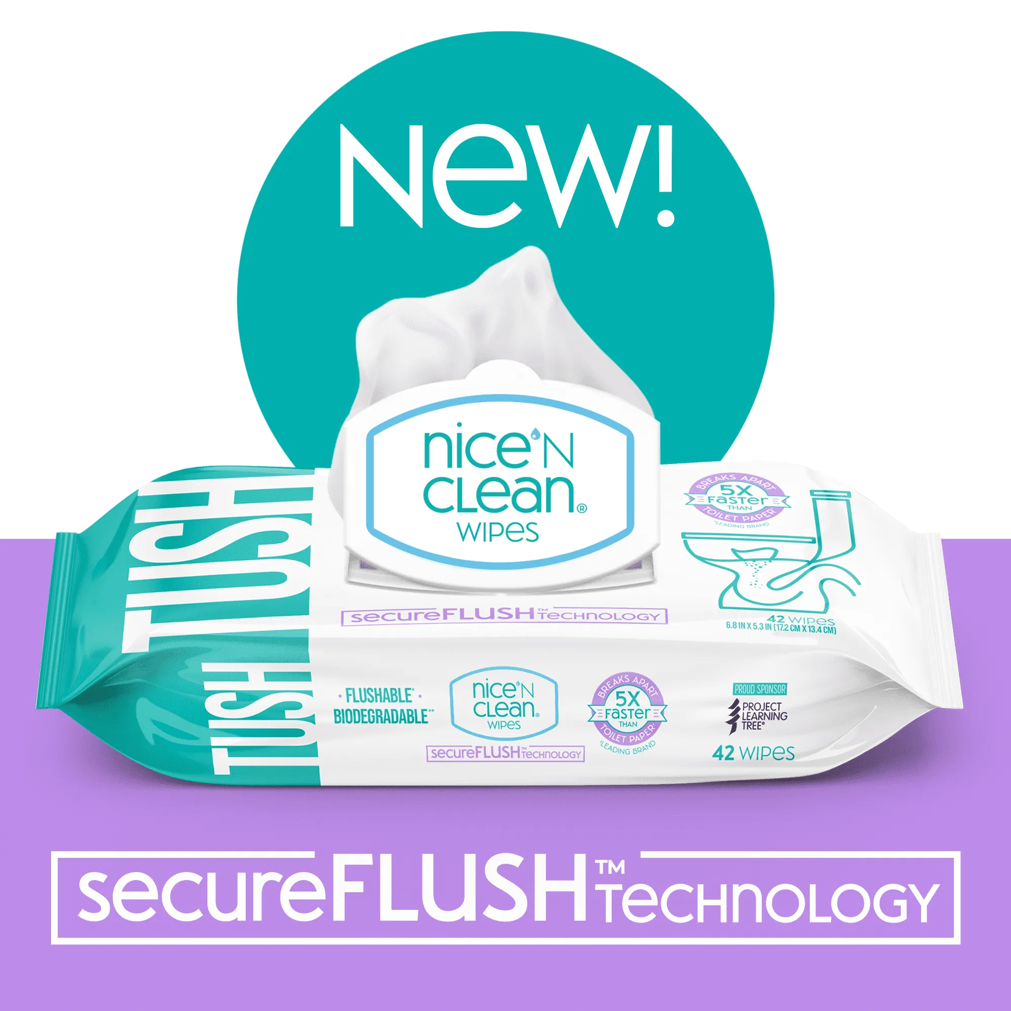 Nice 'N CLEAN Secureflush Biodegradable Alcohol Free Flushable Wipes 3 Pack New