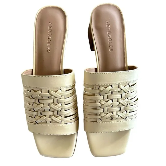NWOT Aerosoles | Women’s tan leather Evette mule sandal slides, square heel, sz8