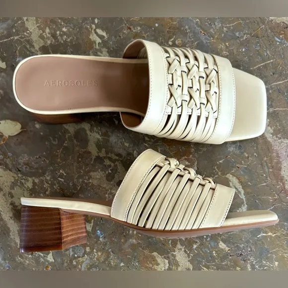 NWOT Aerosoles | Women’s tan leather Evette mule sandal slides, square heel, sz8