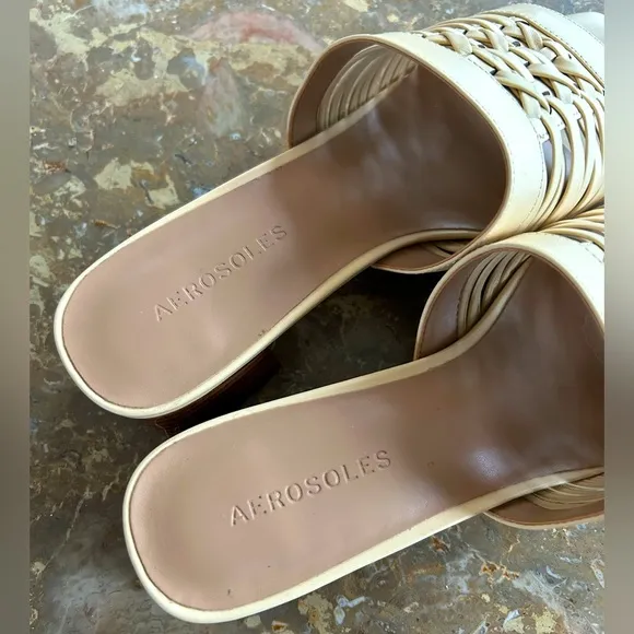 NWOT Aerosoles | Women’s tan leather Evette mule sandal slides, square heel, sz8