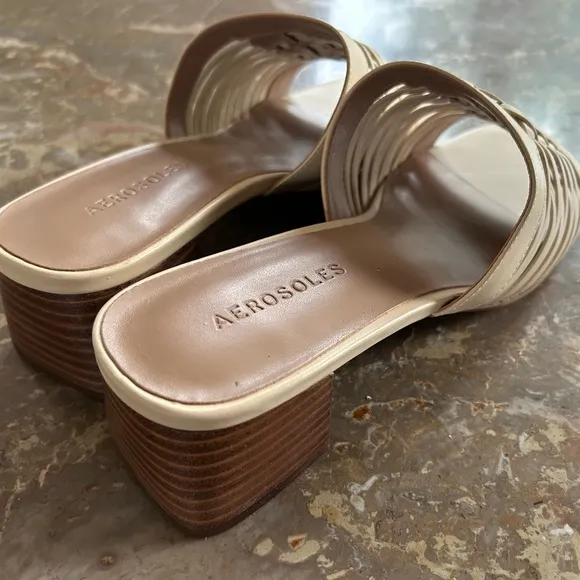 NWOT Aerosoles | Women’s tan leather Evette mule sandal slides, square heel, sz8
