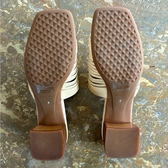 NWOT Aerosoles | Women’s tan leather Evette mule sandal slides, square heel, sz8