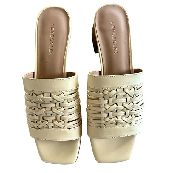 NWOT Aerosoles | Women’s tan leather Evette mule sandal slides, square heel, sz8