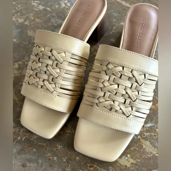 NWOT Aerosoles | Women’s tan leather Evette mule sandal slides, square heel, sz8