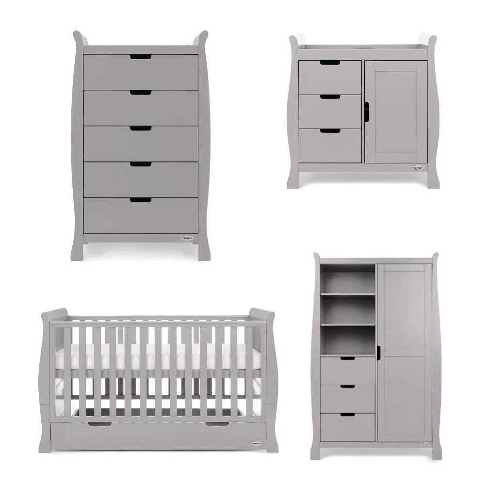 Obaby Stamford Classic Sleigh 4 Piece Room Set - Warm Grey