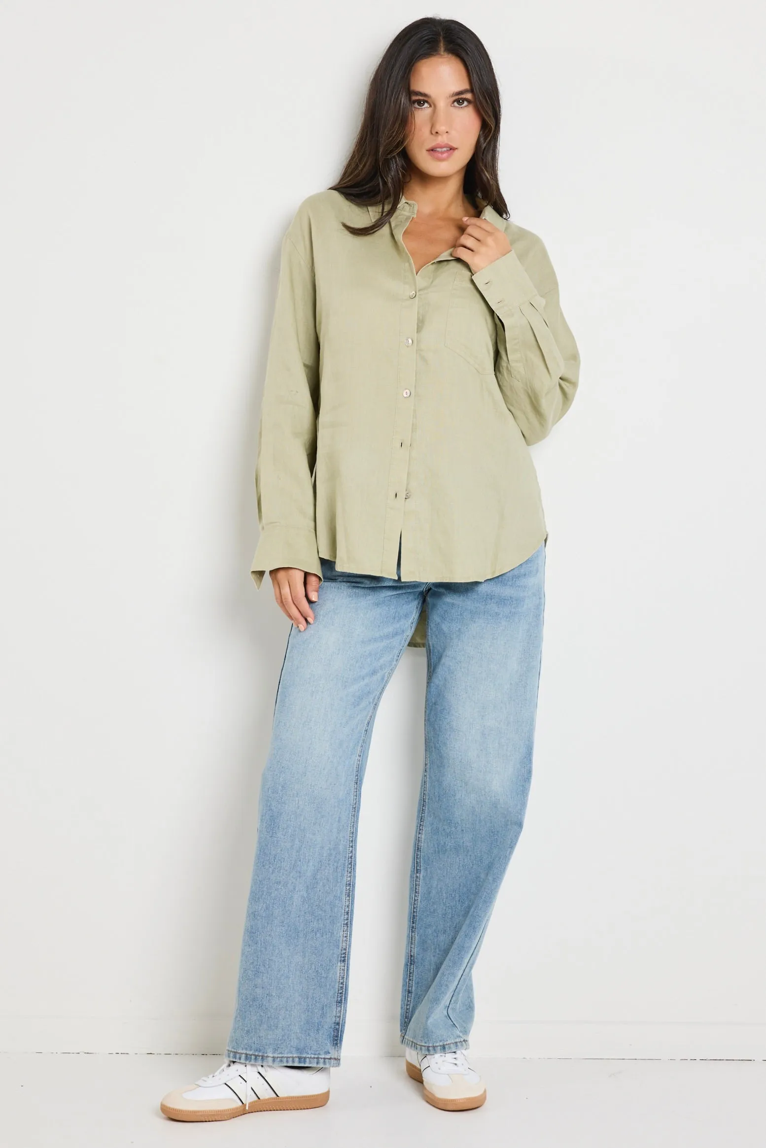 Optimum Pale Moss Linen Classic Shirt