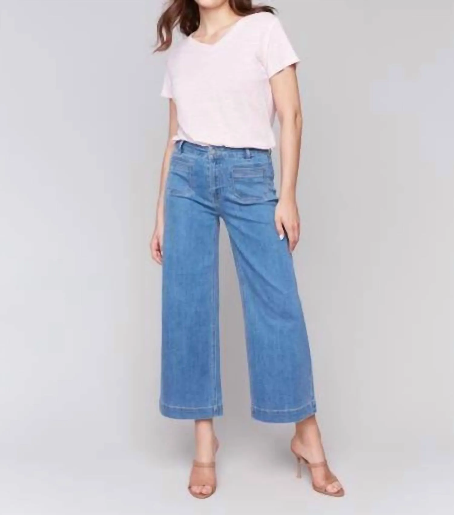 Patch Pocket Flare Jeans In Blue